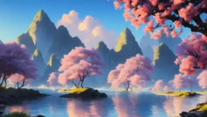 Cherry Blossom Lake Animated Wallpaper
