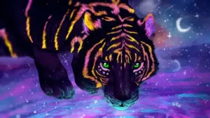 4K Neon Tiger Drinking Snow Live Wallpaper